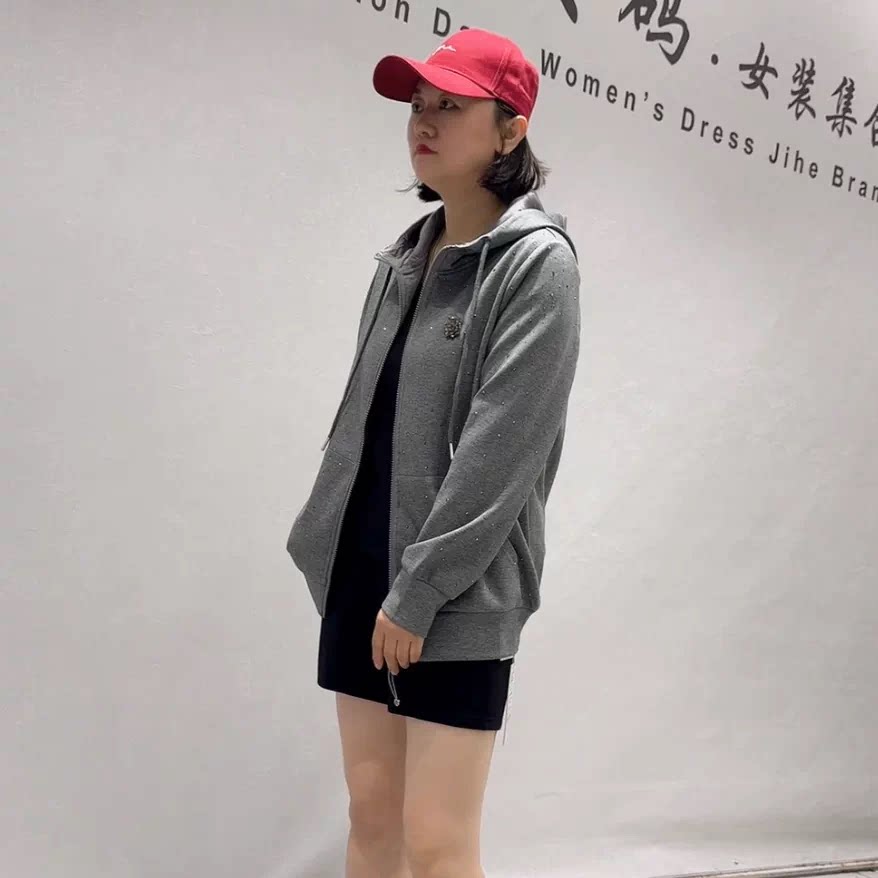 6210女权贵族秋季新款欧货连帽外套加大码女装胖妹妹显瘦气质开衫