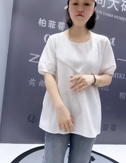 播本夏款5277圆领半袖电脑提花拼接醋麻遮肉显瘦一手长衫大码女装