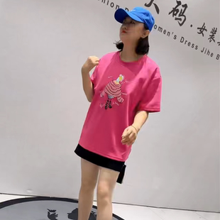减龄显瘦百搭圆领短袖 针丝缘子汇7883秋季 女装 新款 休闲大T加大码