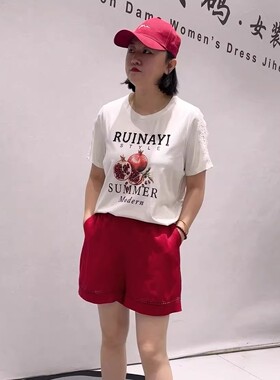 1955芮娜依莲夏季新款欧货短袖T恤加大码女装胖妹妹宽松显瘦半袖