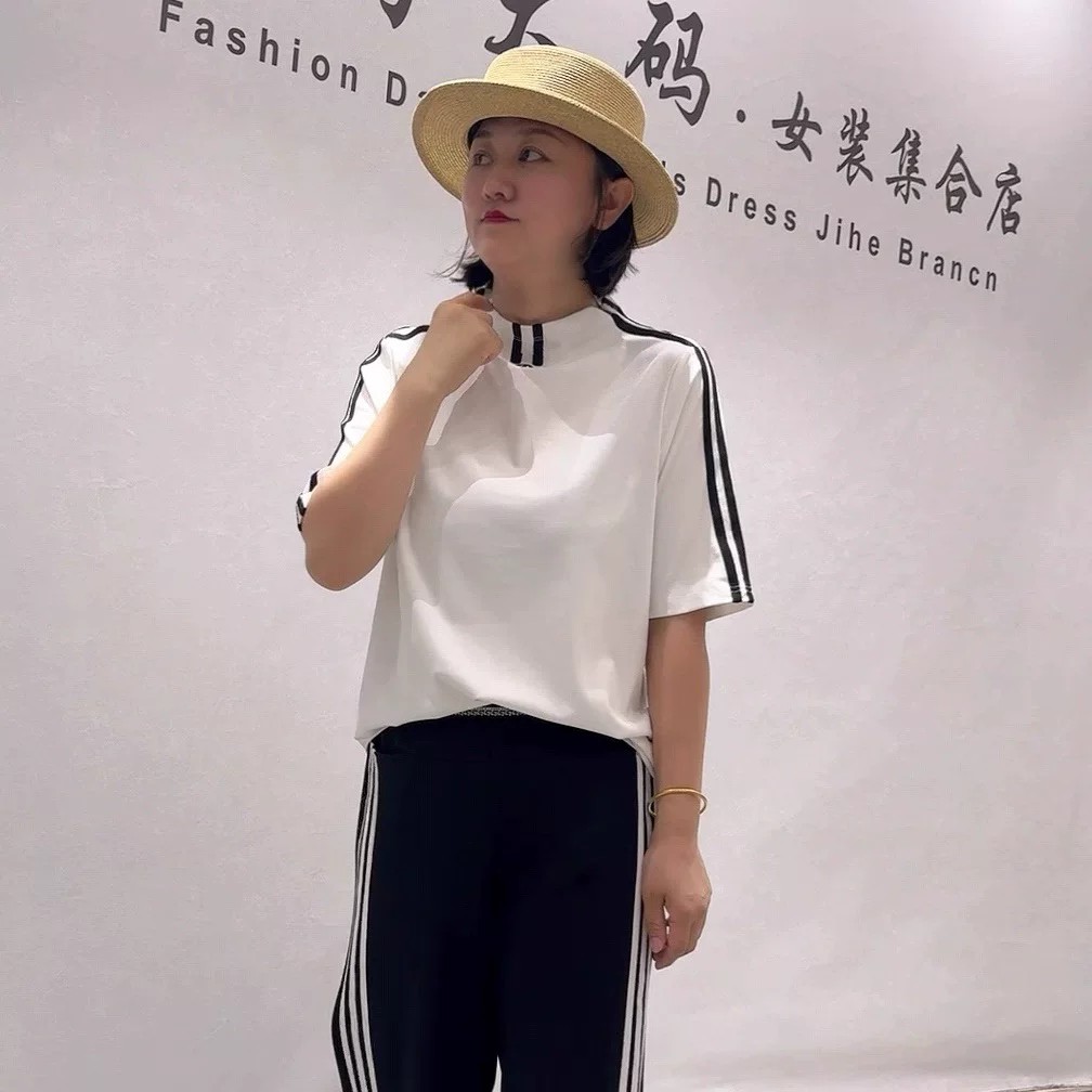 3475芮娜依莲秋季新款欧货百搭短袖衫加大码女装胖妹妹气质衫上衣