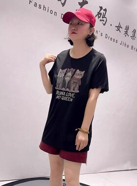 5672芮娜依莲夏季新款欧货一手长短袖衫加大码女装胖妹妹显瘦上衣