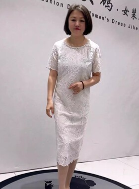 1798芮娜依莲夏季新款欧货过膝长裙加大码女装胖妹妹气质连衣裙女