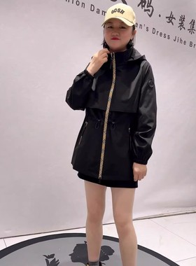 芮娜依莲9893年货春款欧货连帽风衣外套加大码女装胖妹妹开衫上衣