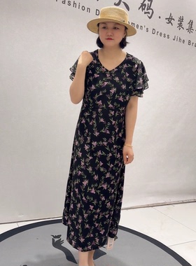5333芮娜依莲夏季新款欧货连衣裙加大码女装胖妹妹宽松显瘦气质裙