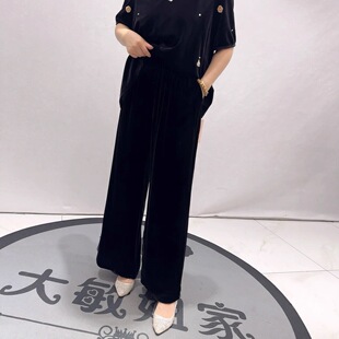 加大码 欧货丝绒裤 女装 胖妹妹阔腿裤 芮娜依莲9717春装 百搭女裤 新款