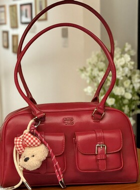 小南风潮chio桑巴酒廊枕头包包女红色复古波士顿手提包通勤单肩包