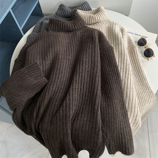 中长款高领坑条宽松毛衣裙秋冬2025新款懒惰风气质套头打底针织衫
