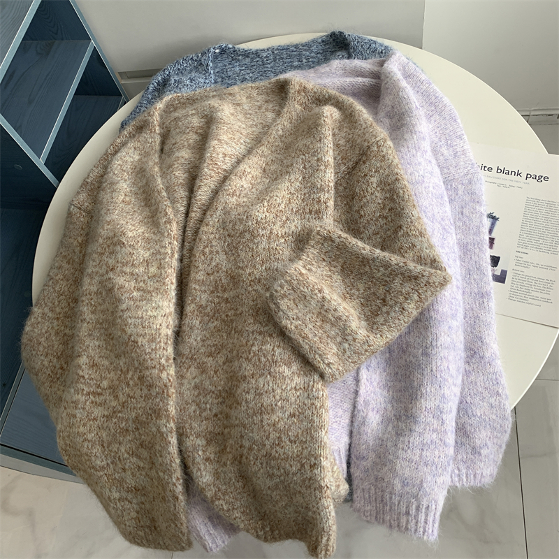 软糯温柔杂色中长款大披肩气质懒惰风秋冬外搭开衫韩系针织毛衣潮