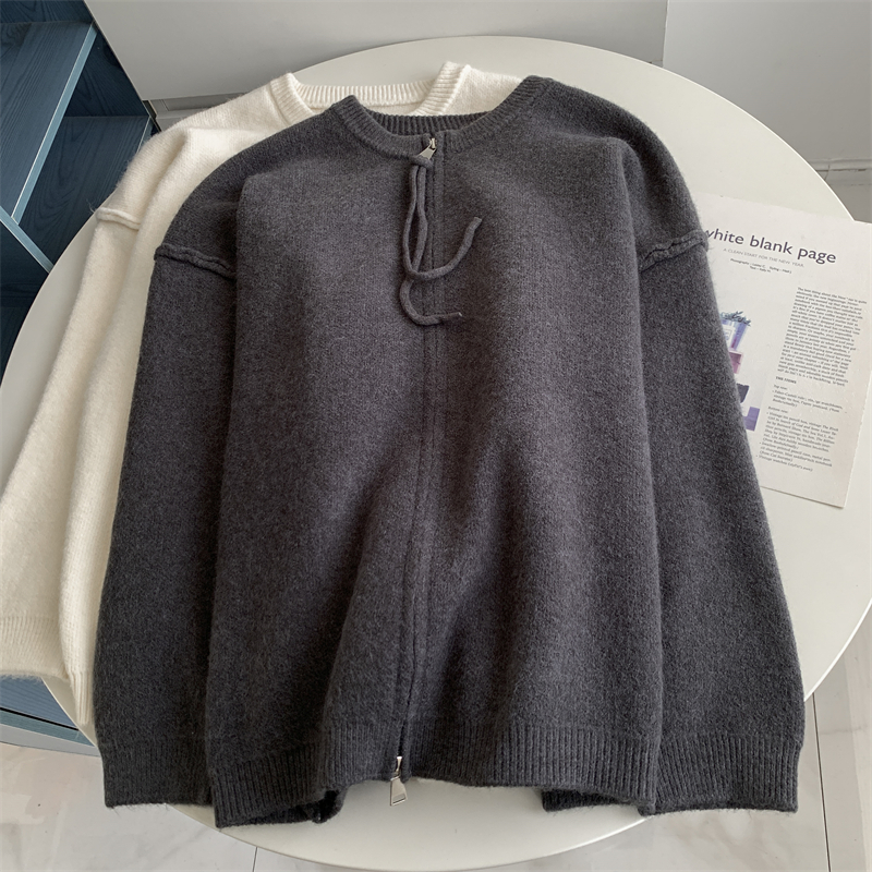秋冬时尚拉链大版毛衣开衫美式复古懒惰风高级感针织外套休闲上衣