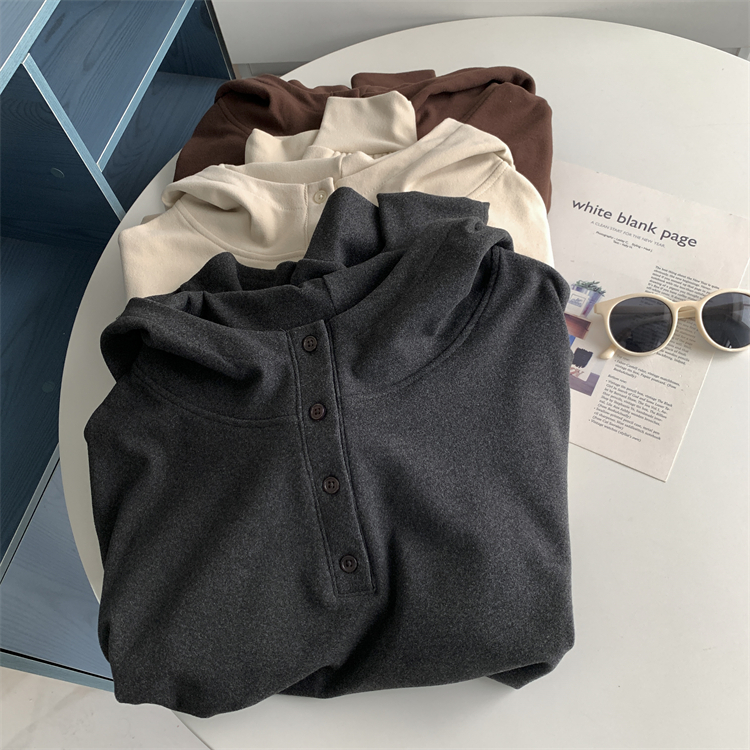 加厚双面暖绒连帽长袖卫衣德绒半开领欧货高级感秋冬立领打底上衣