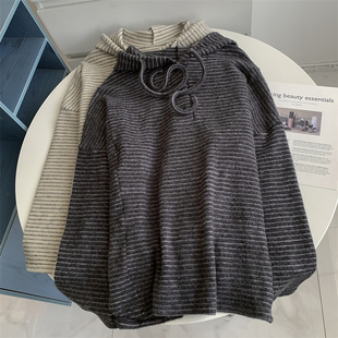 复古懒惰风兔毛绒中长款连帽衫加绒加厚德绒时髦宽松保暖上衣秋冬