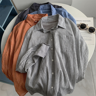 防晒上衣 外搭衬衣中长款 男友风日系细格子出街衬衫 港风设计感薄款