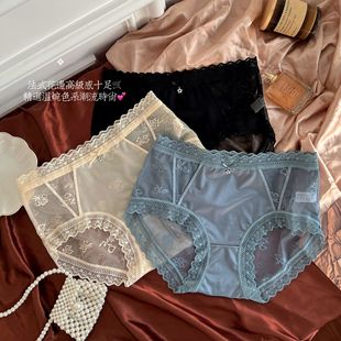 性感轻奢蕾丝内裤 女中腰包臀优雅花边透气桑蚕丝裆纯欲女士三角裤
