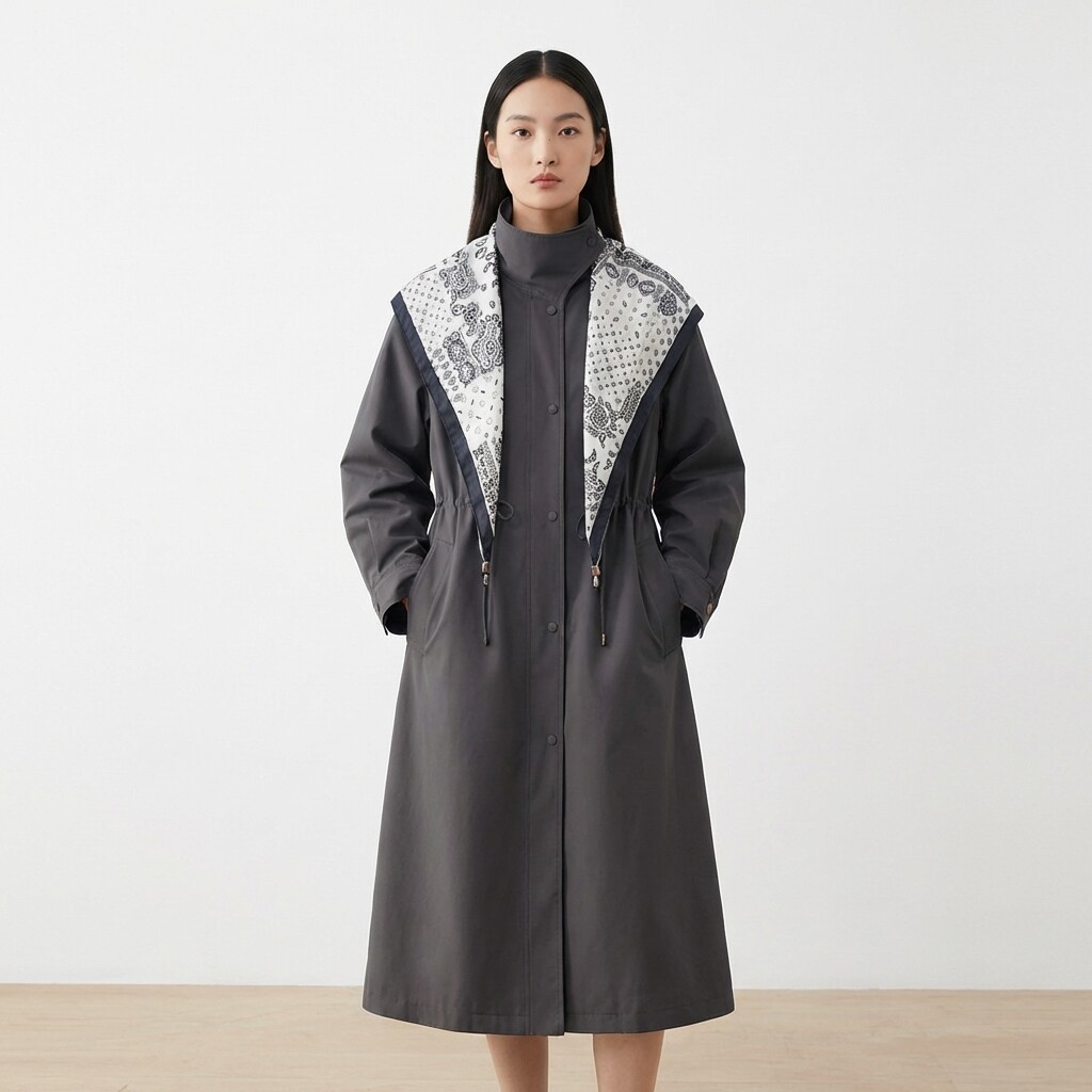 KAKO2026早春新品丝巾款系带长款风衣设计感外套5790055007