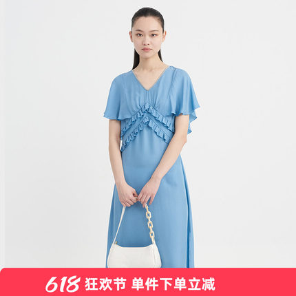 KAKO春夏新品女士连衣裙桑蚕丝气质V领3893281