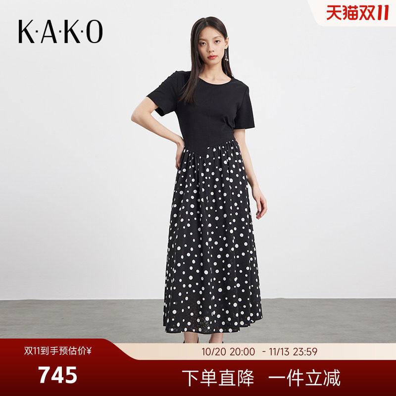 KAKO夏季新品波点拼接连衣裙修身显瘦气质优雅时尚裙子5340382