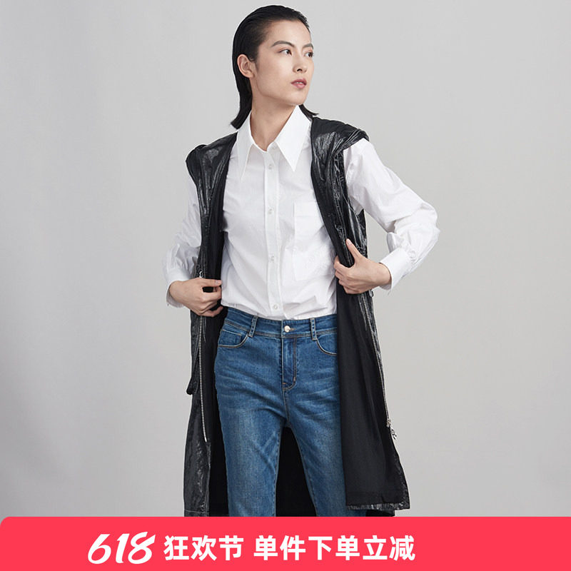 KAKO风衣新款中长款女无袖连帽收腰潮流秋冬风衣外套3715051