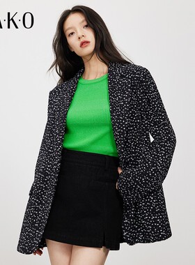 【商场同款】KAKO百搭新款时尚西装女碎花压褶西装外套女5210161