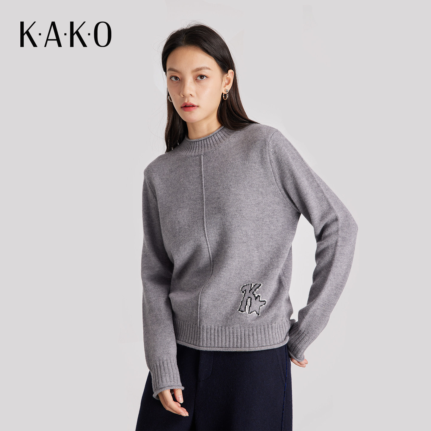 【软糯羊毛针织衫】KAKO秋冬新品K星圆领基础针织衫毛衣5441141
