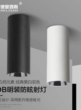 LED明装射灯免开孔cob防眩吸顶灯圆形家用走廊过道背景墙聚光灯