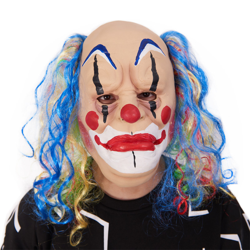 卷发秃顶小丑吓人万圣节舞会演出道具搞笑直播恐怖鬼整人乳胶面具
