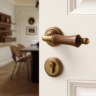 中古风卧室门锁室内房间木门房门锁古铜色磁吸静音法式 复古门把手