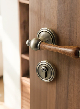 法式复古卧室门锁室内木门磁吸静音房门锁房间胡桃木中古风门把手