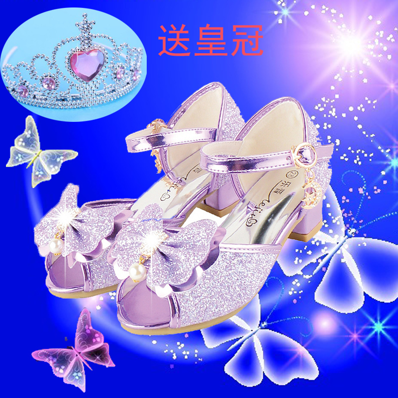 儿童高跟鞋2018冰雪奇缘女童鱼嘴凉鞋小学生