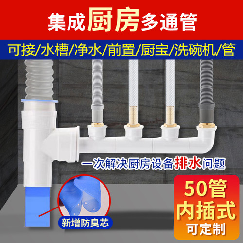 水槽洗碗机净水器前置下水管道小厨宝洗衣机排水管二合一接头三通