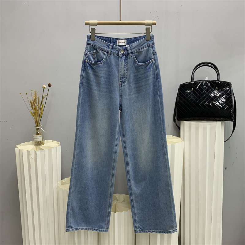 斯卡洛依2953欧货夏款超长做旧纯棉牛仔大筒拖地裤女阔腿裤CKLY