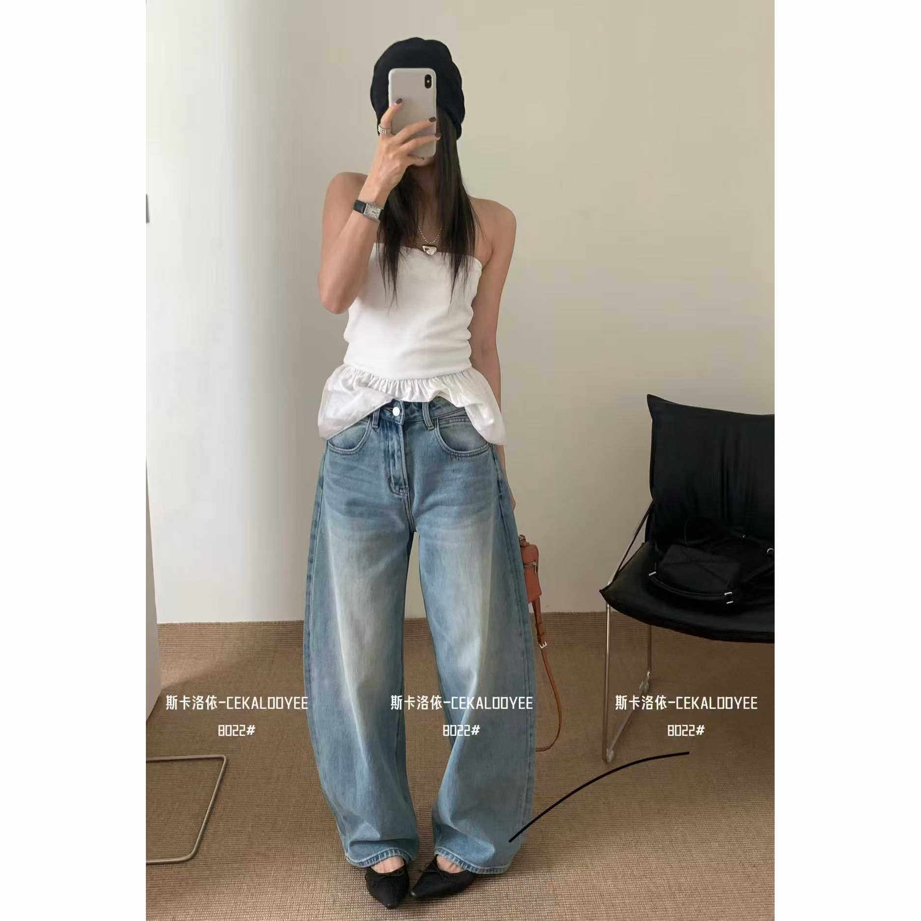 ckly斯卡洛依8022欧货2026春水洗做旧加长牛仔弯刀裤女阔腿拖地裤,女装/女士精品,牛仔裤,淘宝优惠券,粉丝福利购,淘宝优惠卷