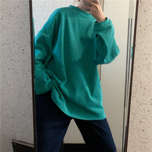 秋季 显瘦学生中长款 套头卫衣 百搭纯色圆领长袖 T恤女上衣宽松韩版