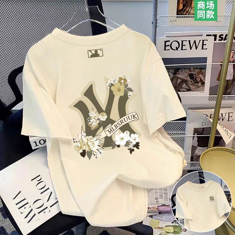 花卉徽标印花短袖T恤男女同款潮
