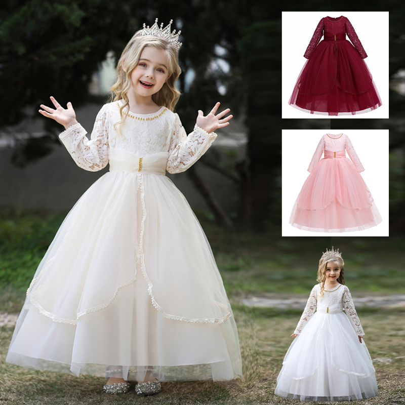 儿童长袖蕾丝礼服公主走秀连衣裙
