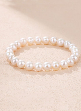 天然淡水珍珠手链女6-7mm小珠白色淡水珠手串松紧绳优雅珠光珠子