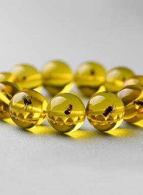 优化保真5A净水虫珀手串原石蜜蜡琥珀手链蓝珀金珀文玩本命年礼物