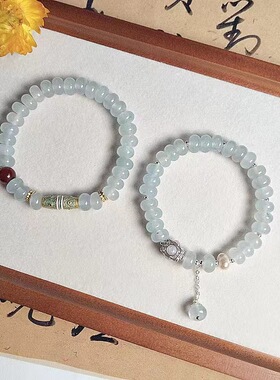 优化海蓝宝算盘珠串珠手链女轻奢小众蓝色水晶手串高级感闺蜜手饰