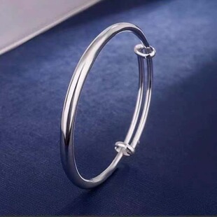 白铜镀银圆肚手镯焊扣光面大人推拉镯子女冷淡风饰品批发轻奢风