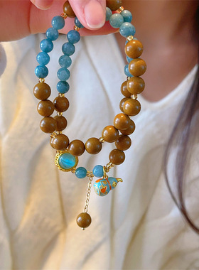 国风新款桂花香合香珠手串民族风蓝水翡翠宝葫芦手链手工精致手饰