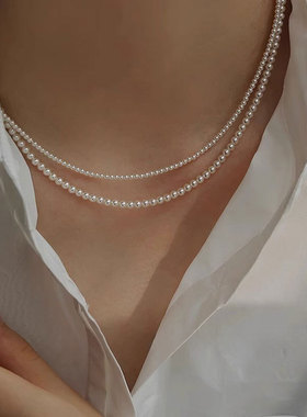 严选母贝珍珠项链不掉色女高级感强光小baby米珠锁骨链璀璨轻奢