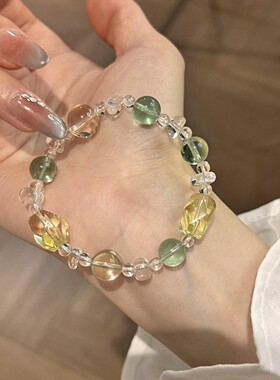 天然柠檬黄绿萤石手工串珠水晶手串精致时尚百搭设计款手链批发