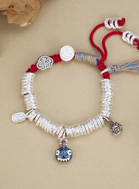 古法盘缠手链手工Diy编织钱串子铜镀银手绳吞金兽手环男女通用