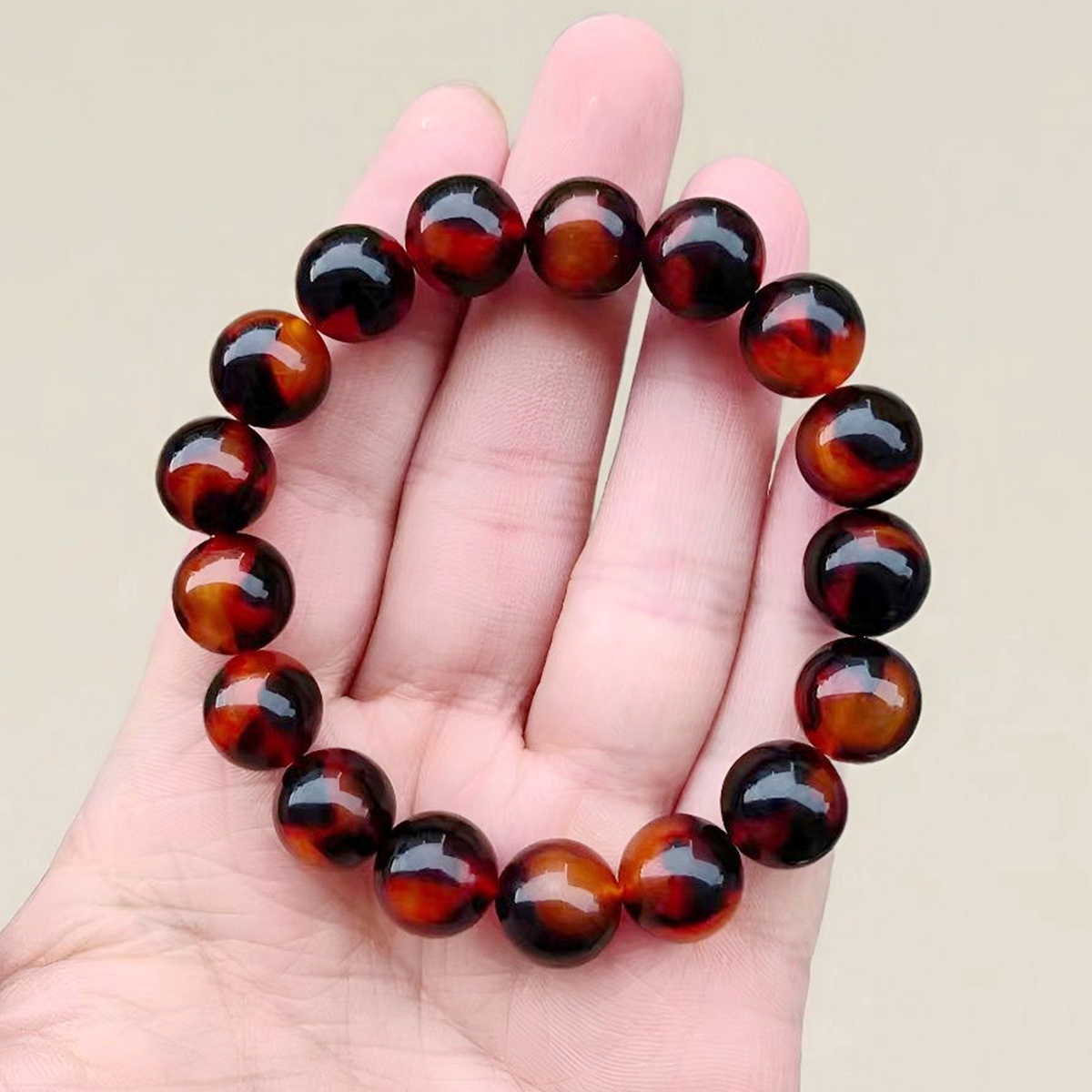12mm红花满血甲壳花色转运珠手串