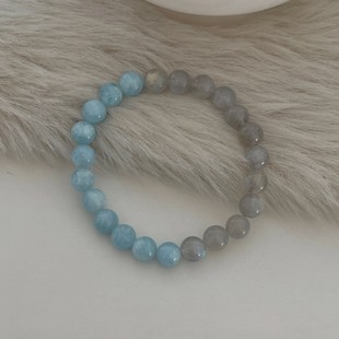 夏日月夜新款夏季简约百搭天然海蓝宝灰月石拼接小众设计手串