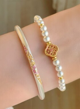 珐琅彩花丝四叶花新中式宫廷风手饰串珠珠子轻奢高级感手链手饰款