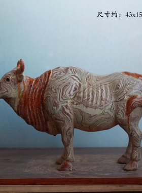 唐三彩陶瓷绞胎五牛办公室工艺品