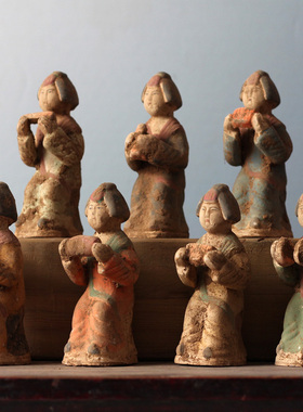 唐代仕女仿古风彩绘收藏老货陶俑