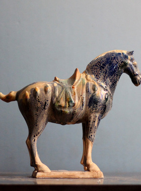 唐三彩陶瓷仿古六骏马客厅摆件