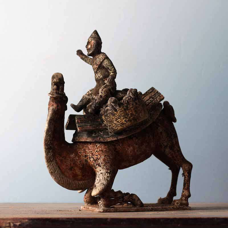 仿古唐代胡人骑驼俑画彩驼上人陶器骆驼摆件驼载胡人俑收藏艺术品
